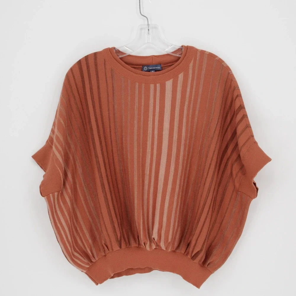 Democracy Women's Batwing Dolman‎ Sleeve Rust Striped Boho Knit Sweater Size M